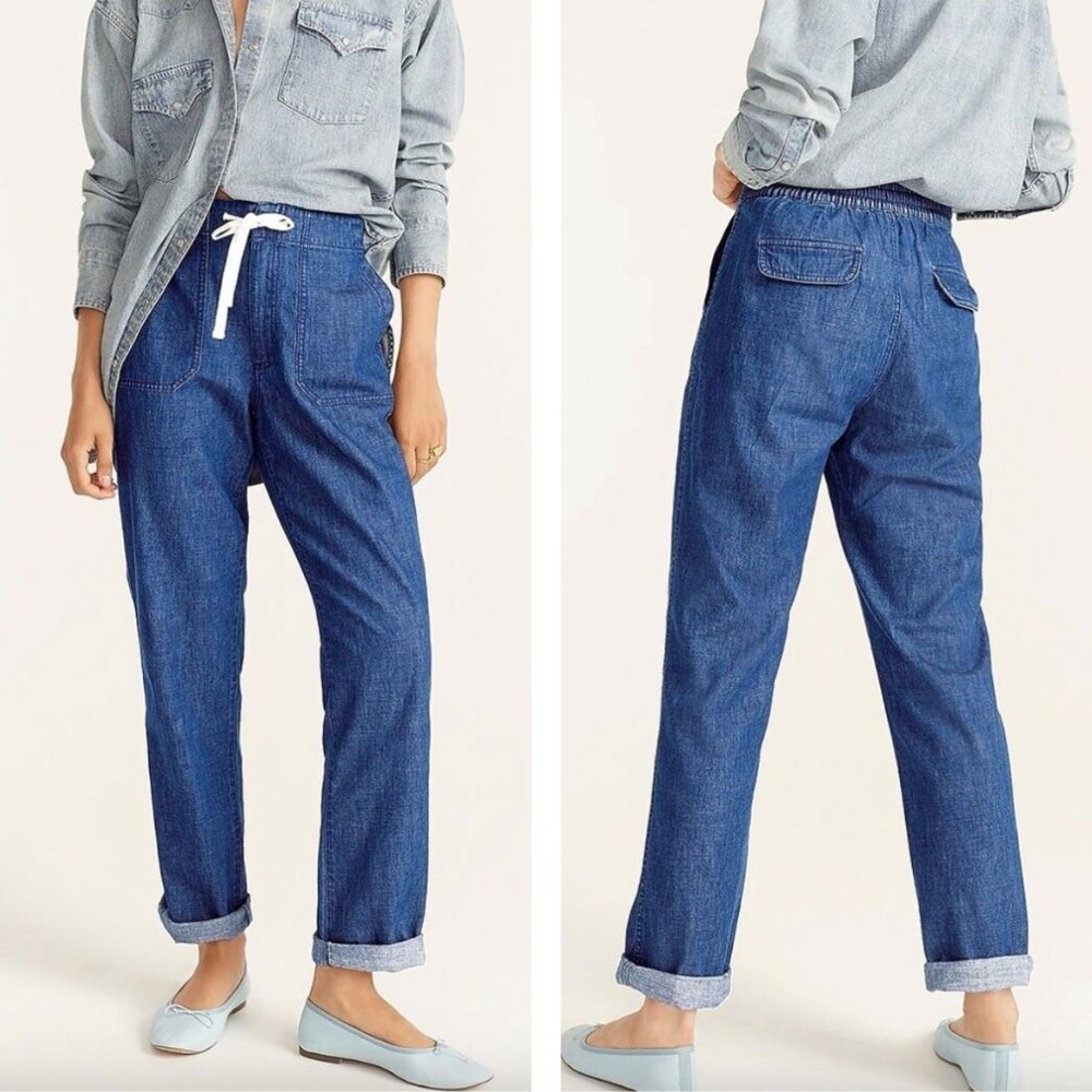 J. Crew Tie-Waist Denim Camp Pant Business Casual Breathable Lightweight